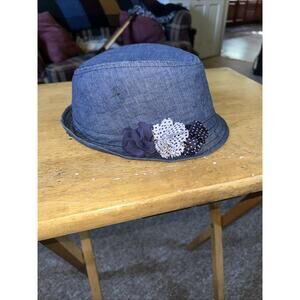 Children’s‎ Place Blue Chambray Fedora Hat With Flowers Size S Summer Hat